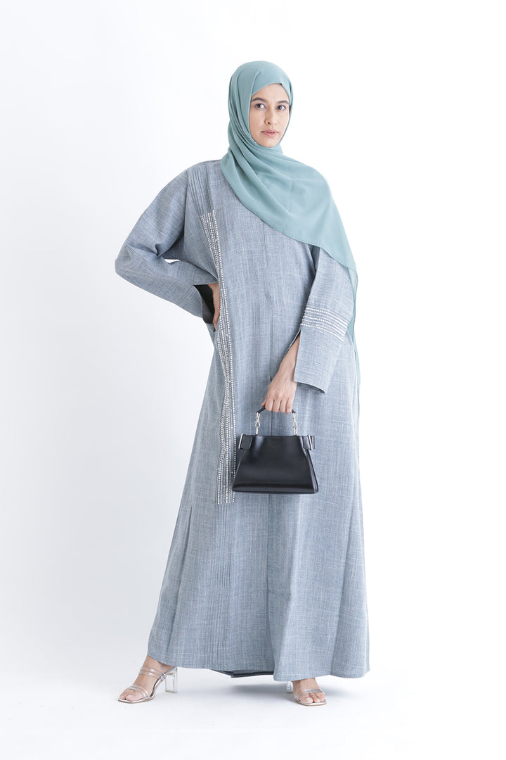 Cherie Grey Abstract Buttoned Abaya Size 50