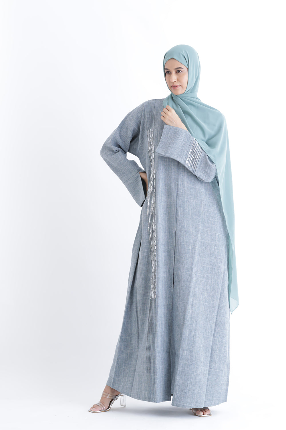 Cherie Grey Abstract Buttoned Abaya Size 56