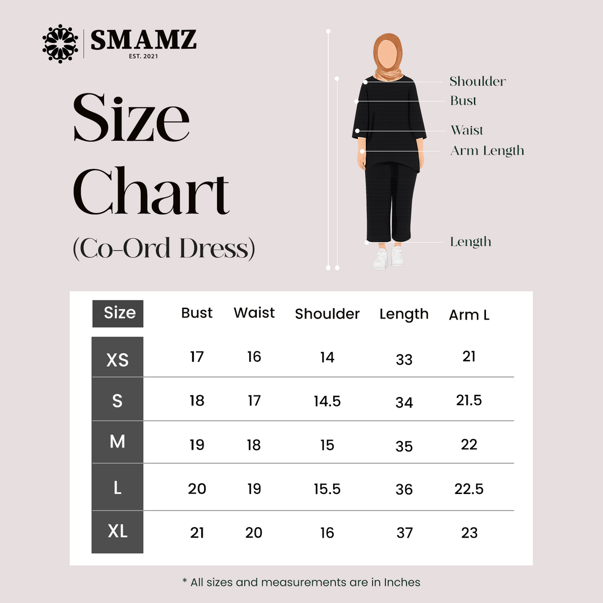 Sigma Co-Ord Modest Dress — size chart