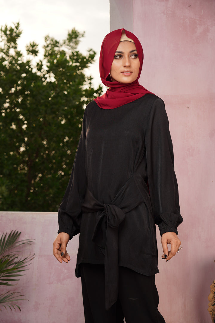 Elegant Sapphire Belted Tunic Dress