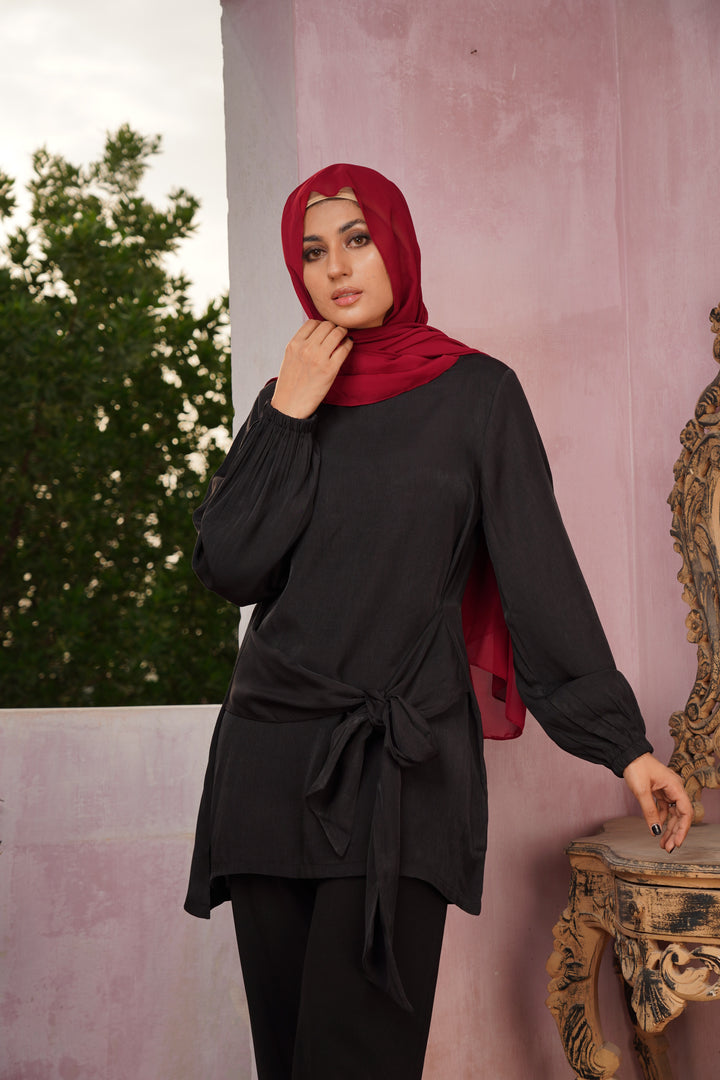 Elegant Sapphire Belted Tunic Dress