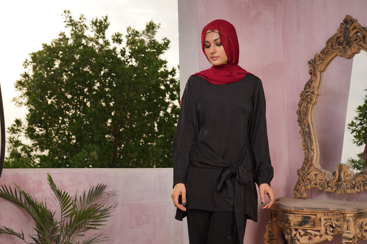 Elegant Sapphire Belted Tunic Dress