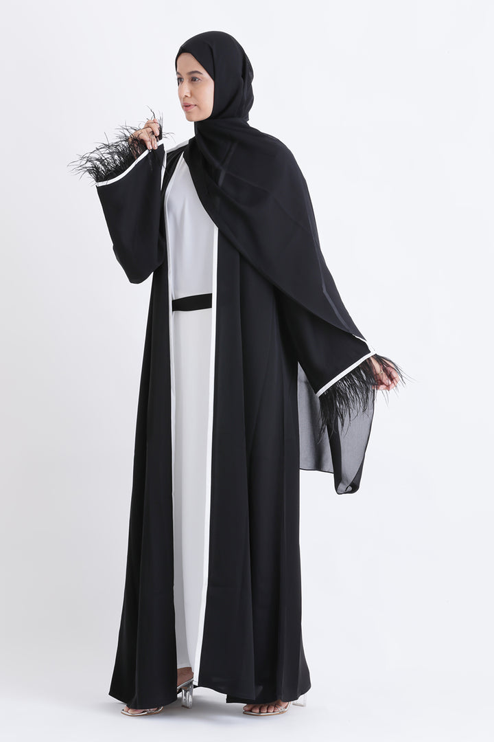 Feather Kimono Deluxe 3 Piece Abaya