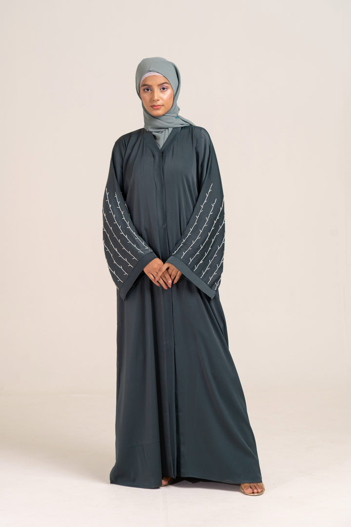 Beaded Forest Buttoned Abaya Size 56
