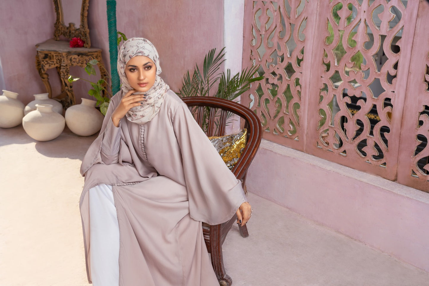 Ivory Buttoned Dress,luxurious satin dress,butterfly sleeves dress,smamz modest formal wear