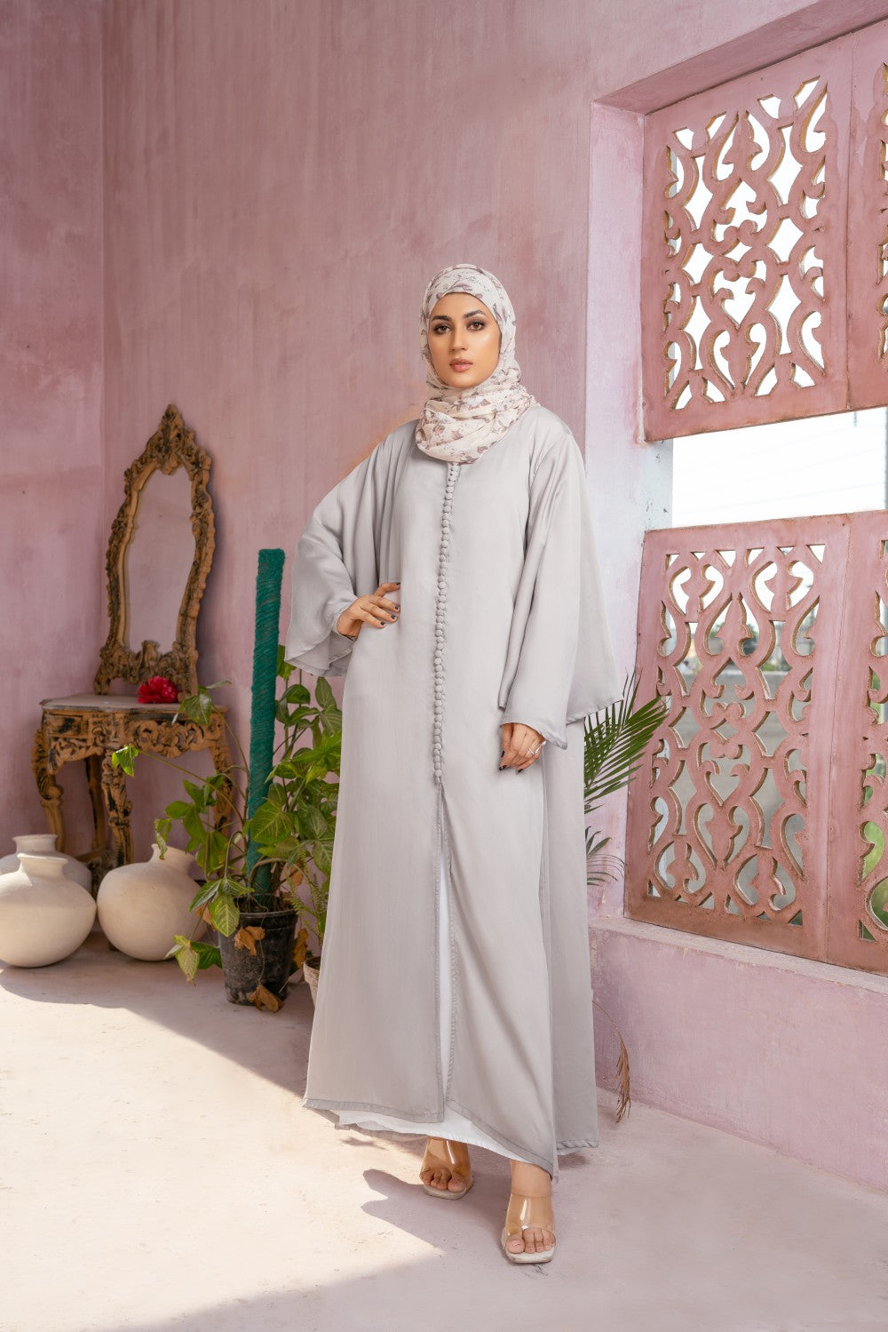 Ivory Buttoned Dress,luxurious satin dress,butterfly sleeves dress,smamz modest formal wear