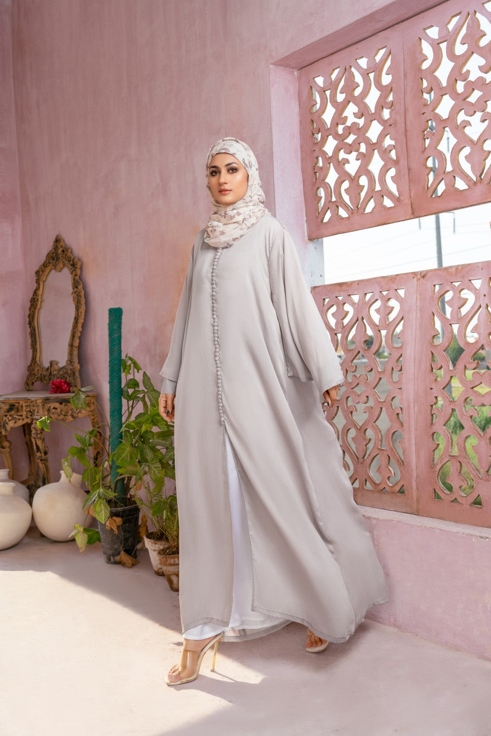 Ivory Buttoned Dress,luxurious satin dress,butterfly sleeves dress,smamz modest formal wear