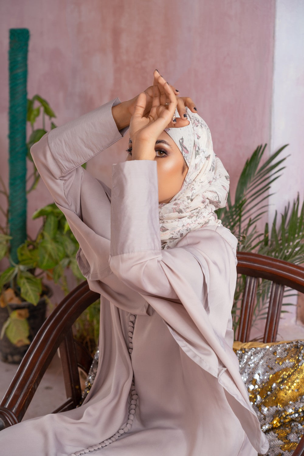 Ivory Buttoned Dress,luxurious satin dress,butterfly sleeves dress,smamz modest formal wear