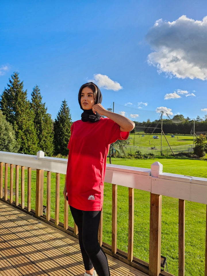 Ladies Red Casual Long T-Shirt