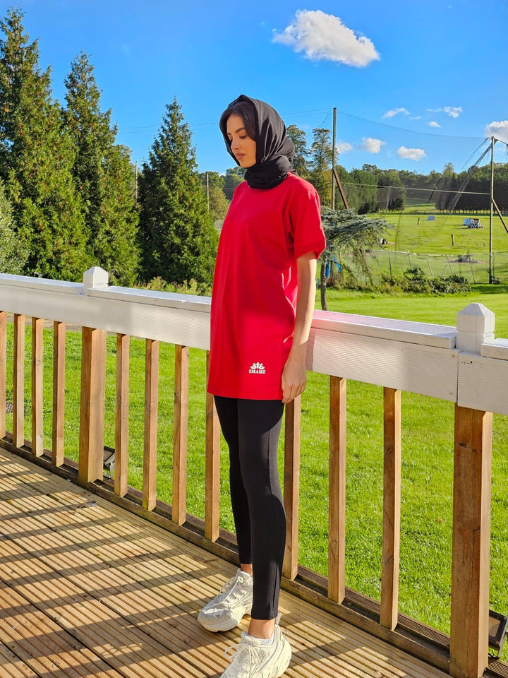 Ladies Red Casual Long T-Shirt Size S