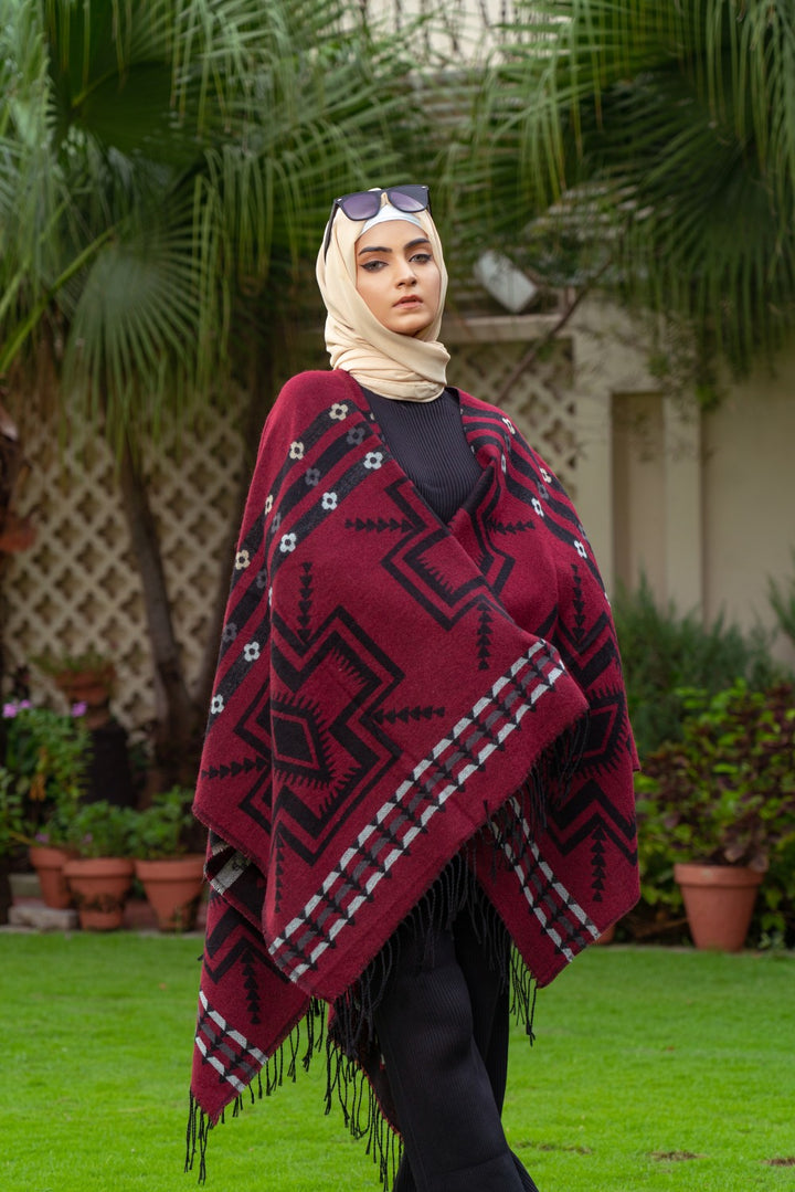 Elysian Cascade Modest Poncho Color Red