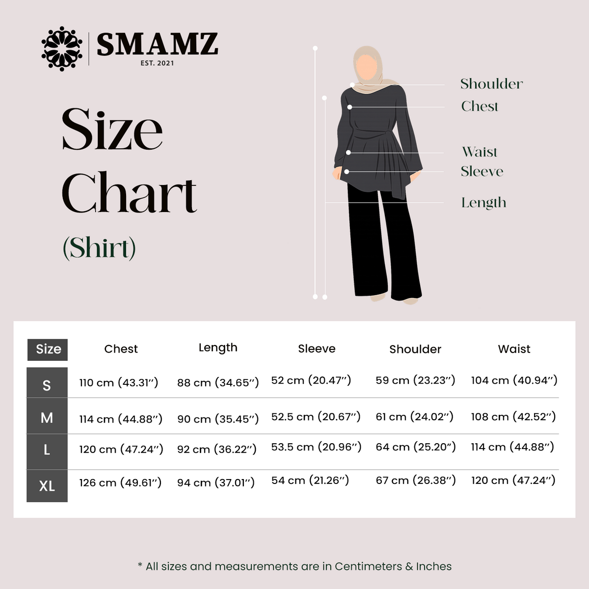 Grace Long Shirt (Brown) — size chart