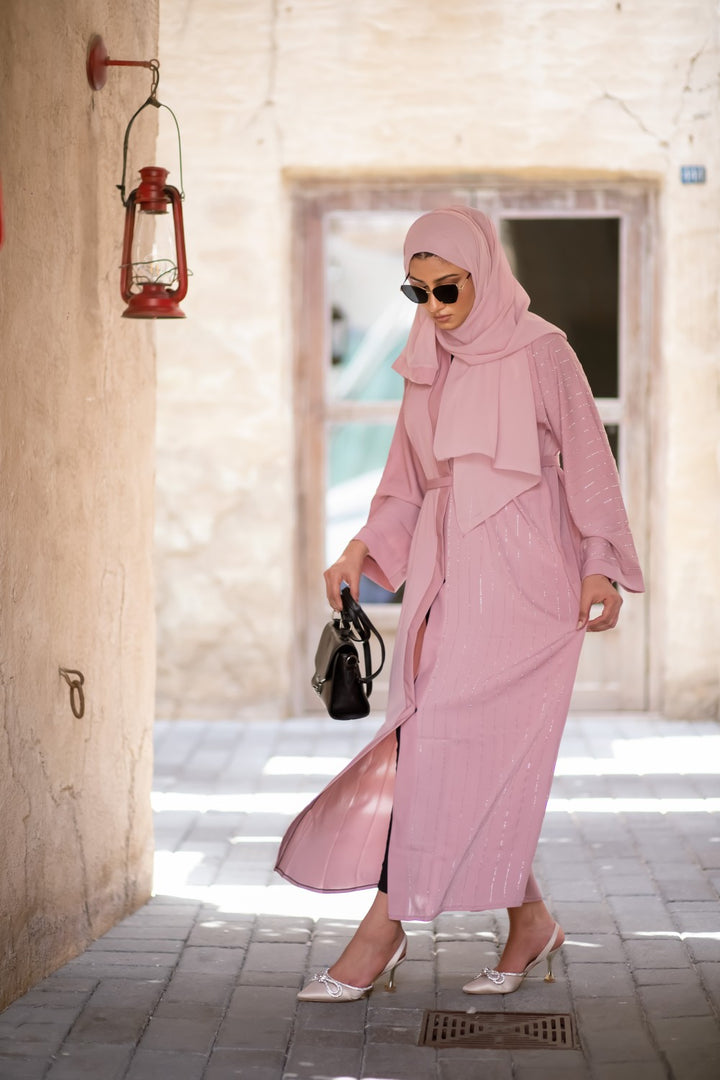 Pale Pink Open Abaya Size 50