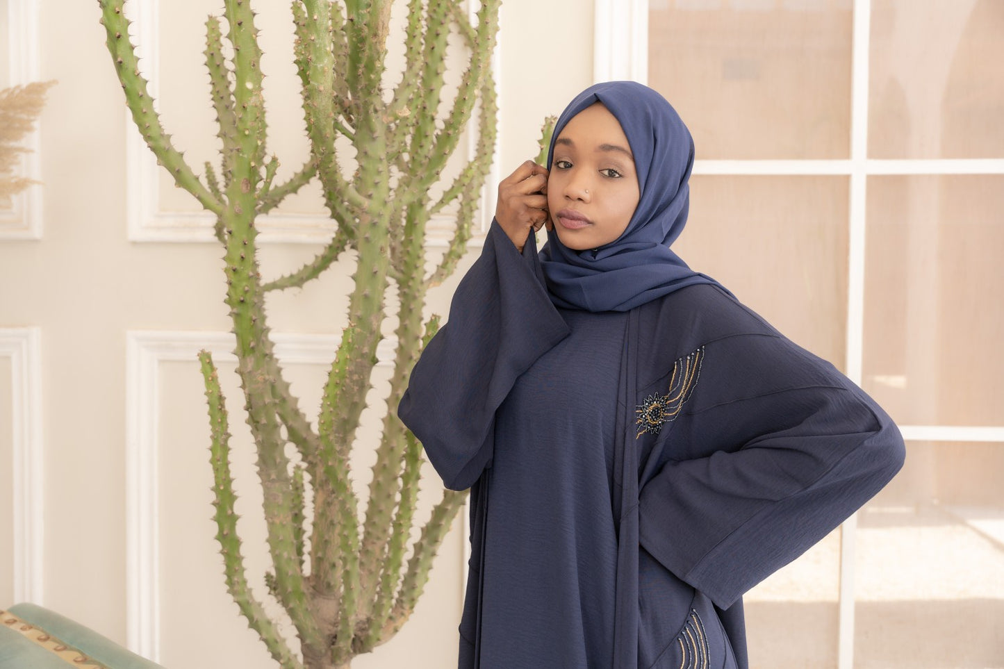 sapphire abaya,3 piece abaya,premium abaya,fashion abaya,blue abaya,smamz abayas