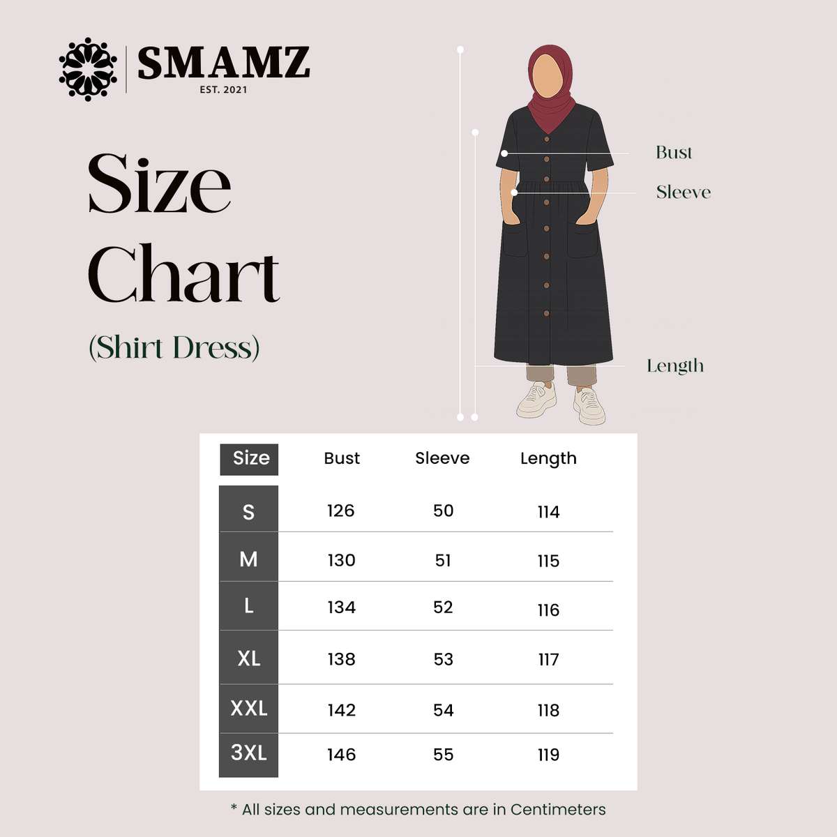 The Classic Shirt Dress (Black) — size chart