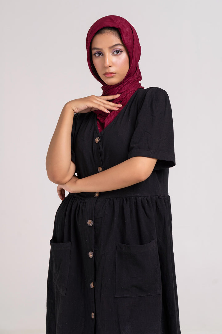 The Casual Button-Down Dress (Black) Size L