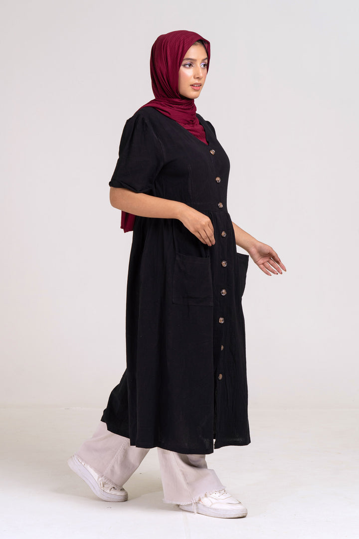 The Casual Button-Down Dress (Black) Size XL
