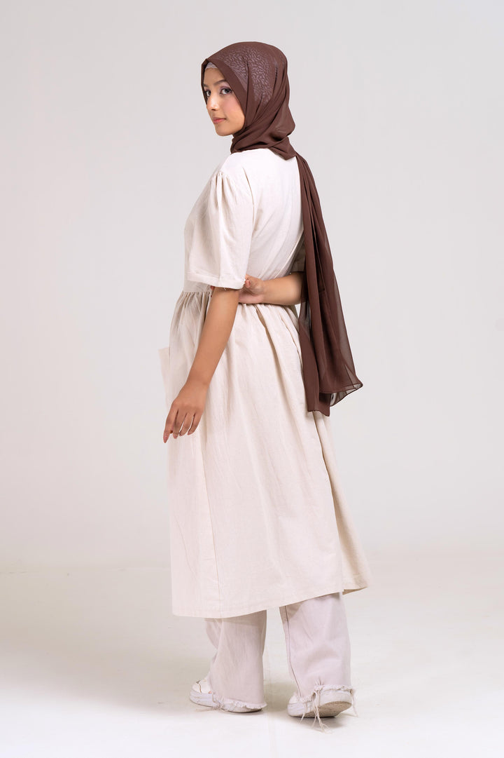 The Casual Button-Down Dress (Stone) Size M