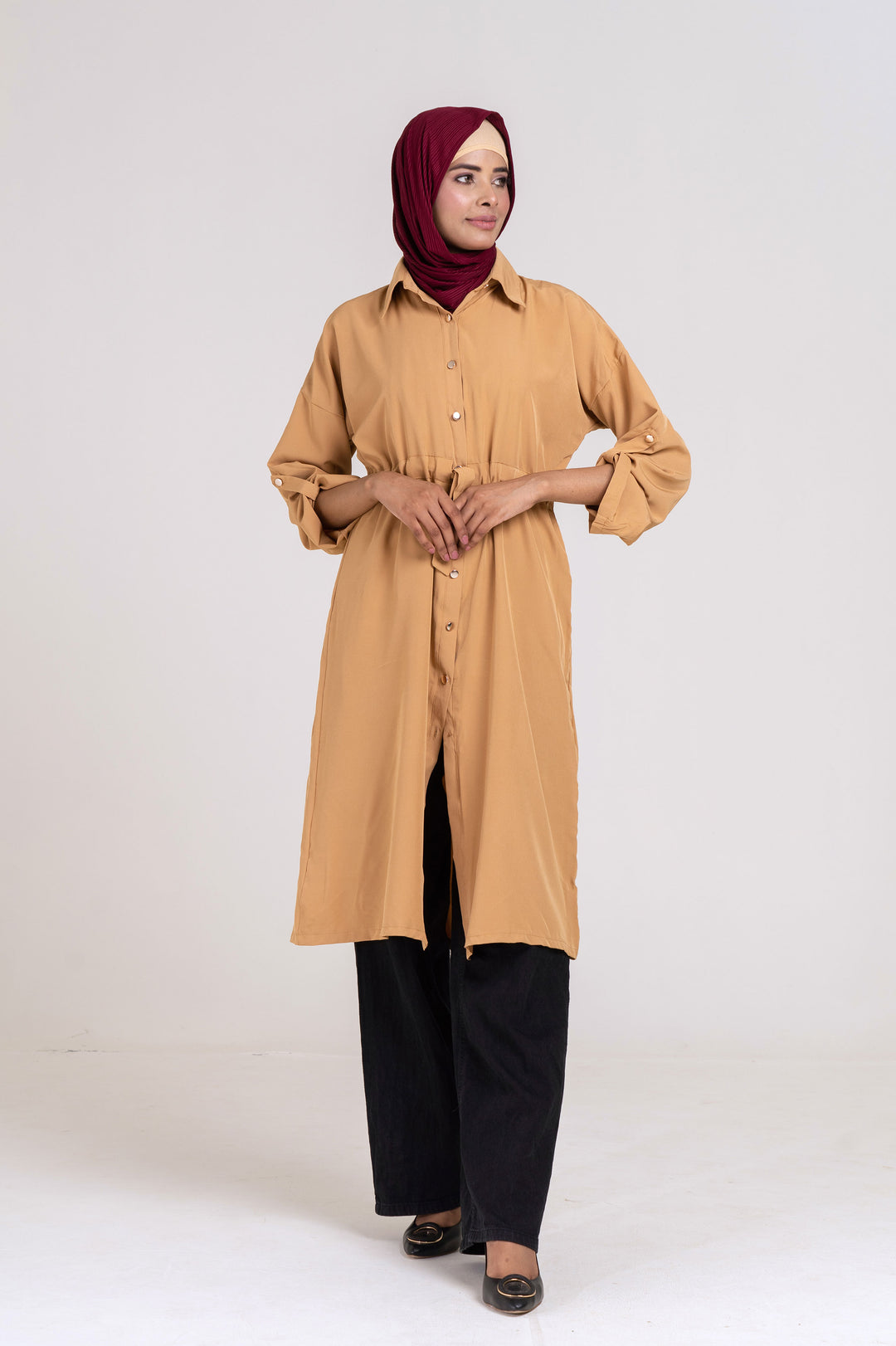 The Classic Shirt Dress (Sand Brown) Size S