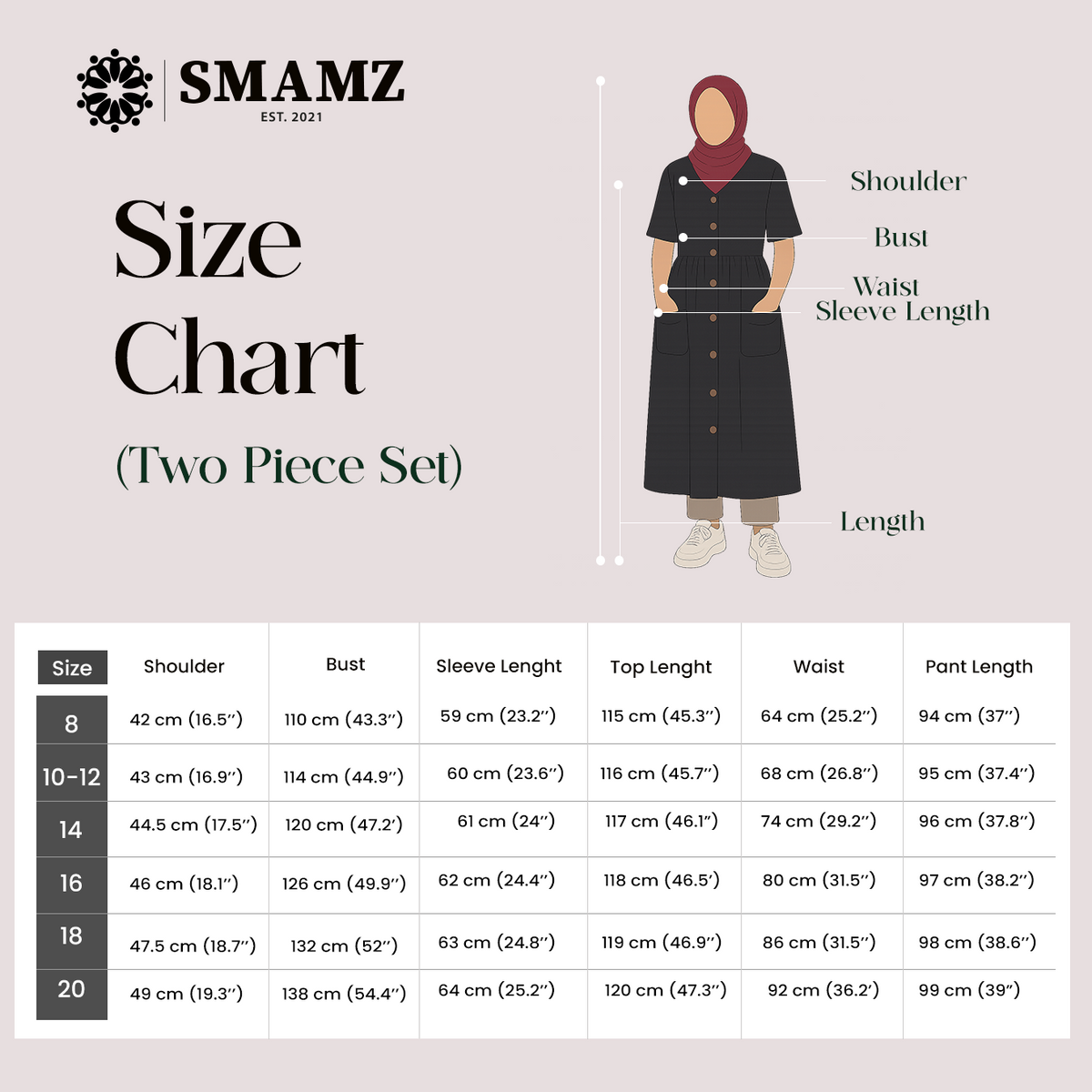 Azure Two-Piece Set (Turquoise) — size chart