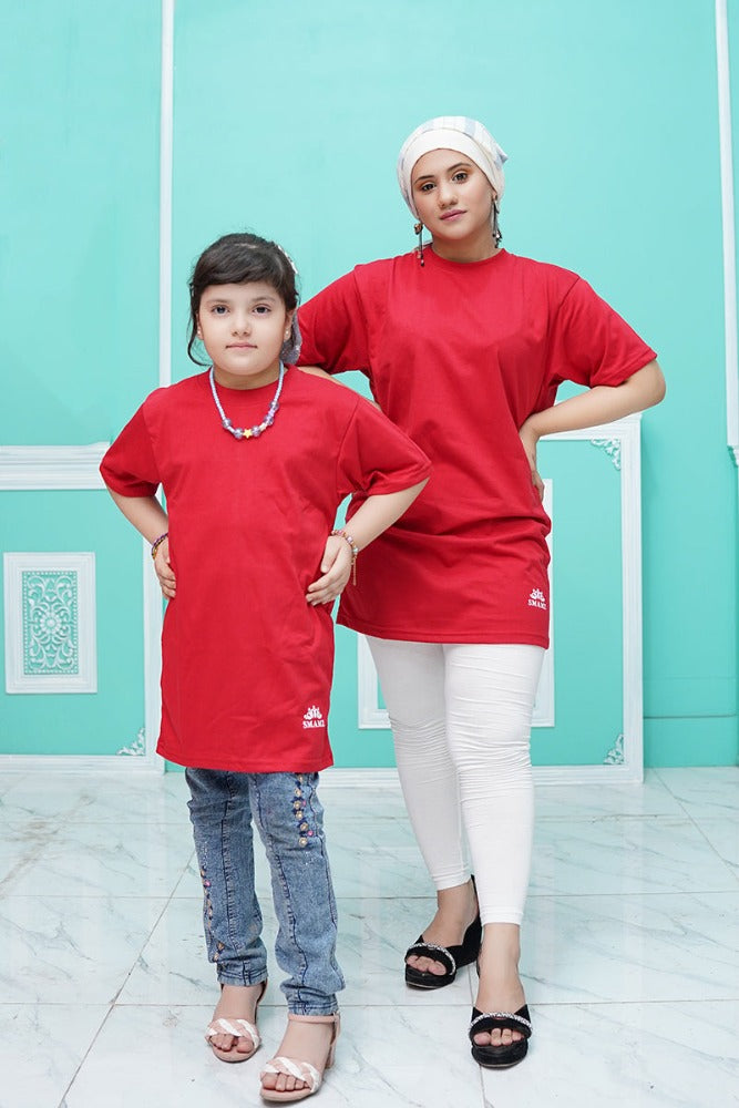 Ladies Red Casual Long T-Shirt