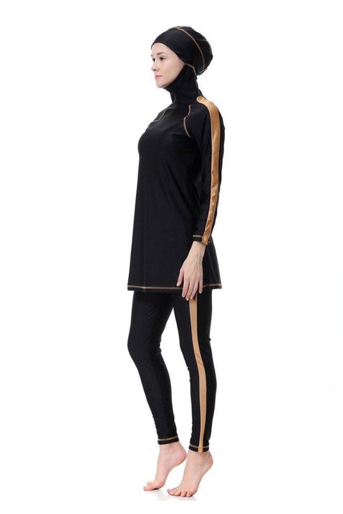 Black & Brown Modest Full-Coverage Swimwear Size M