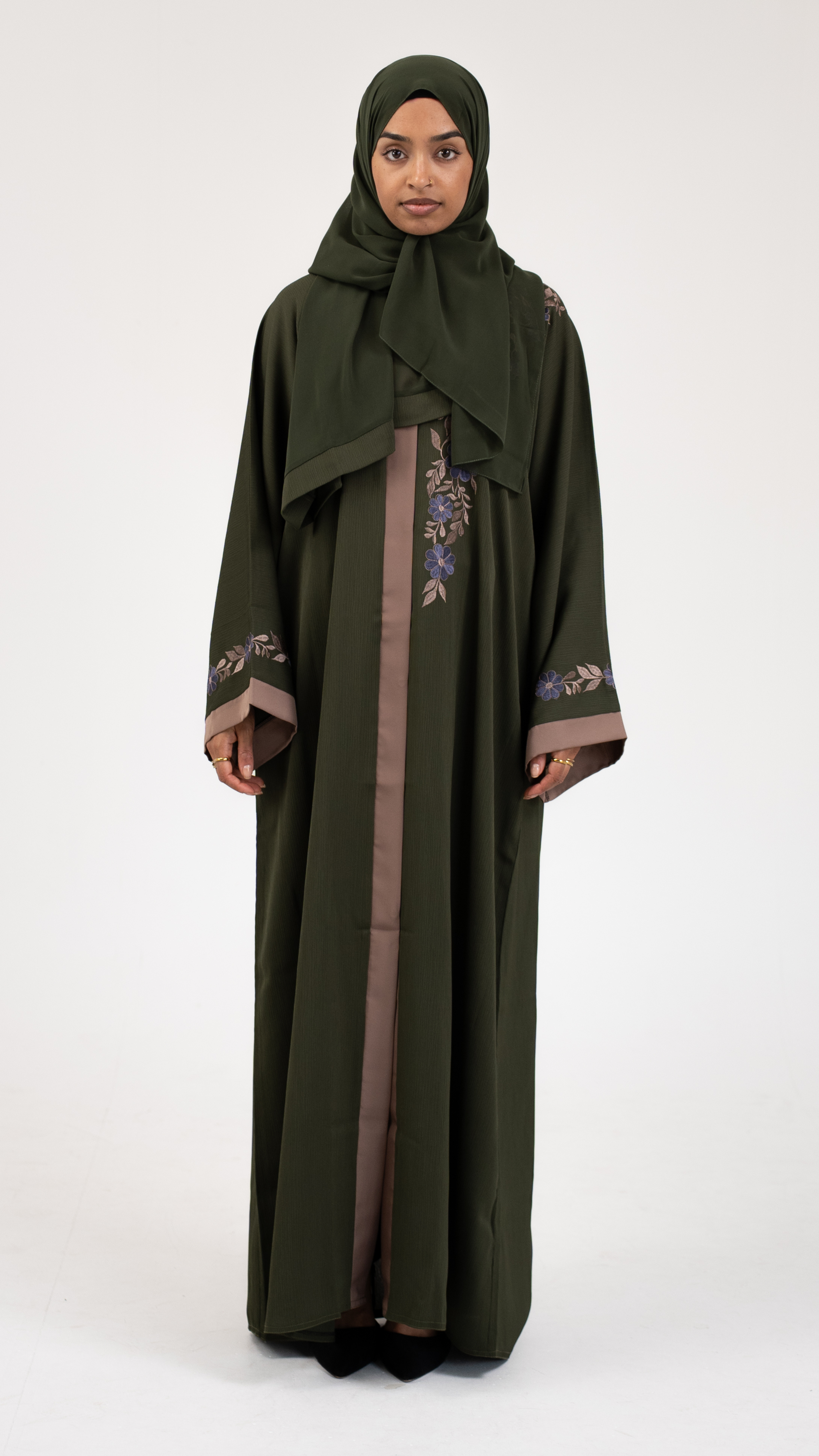 Emerald Blooms Open Abaya