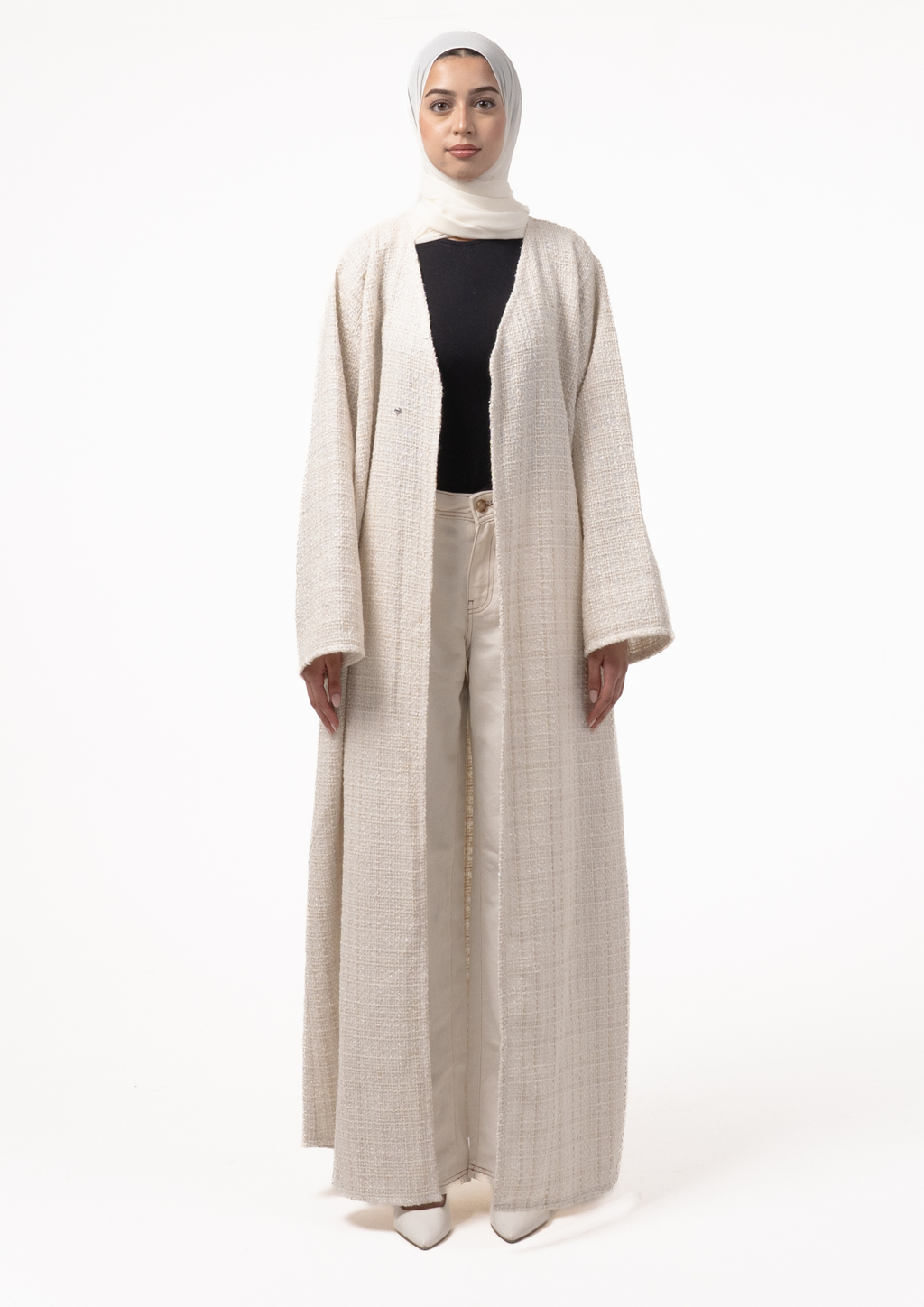 Ivory Tweed Abaya