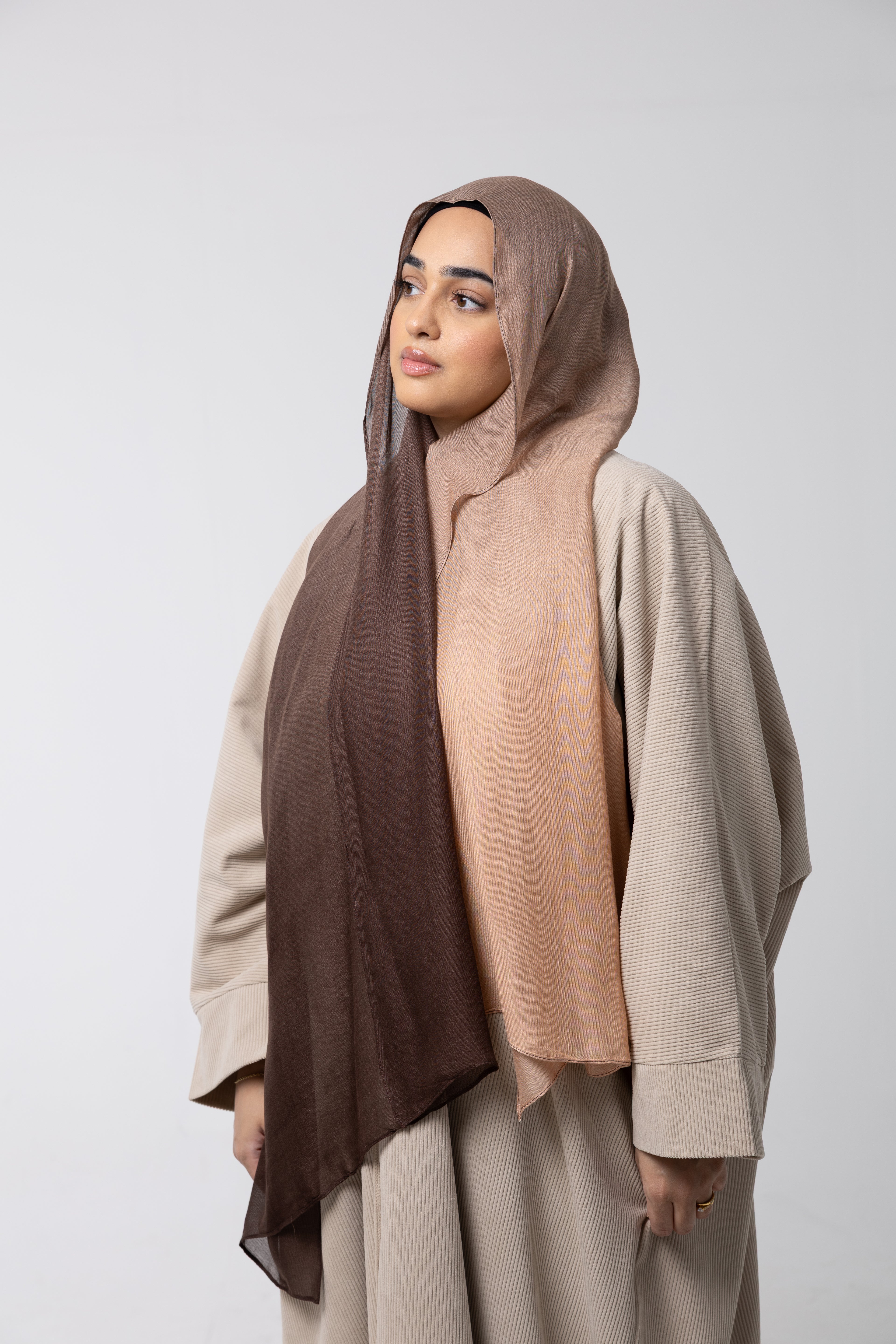 Modal 2-Tone Light Beige & Brown Hijab