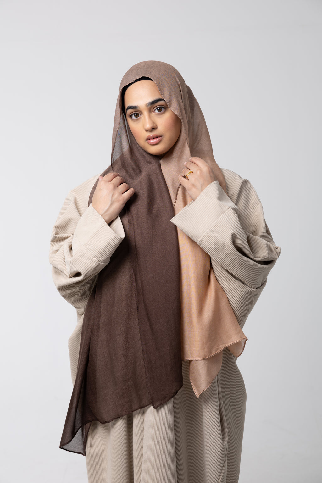 Modal 2-Tone Light Beige & Brown Hijab