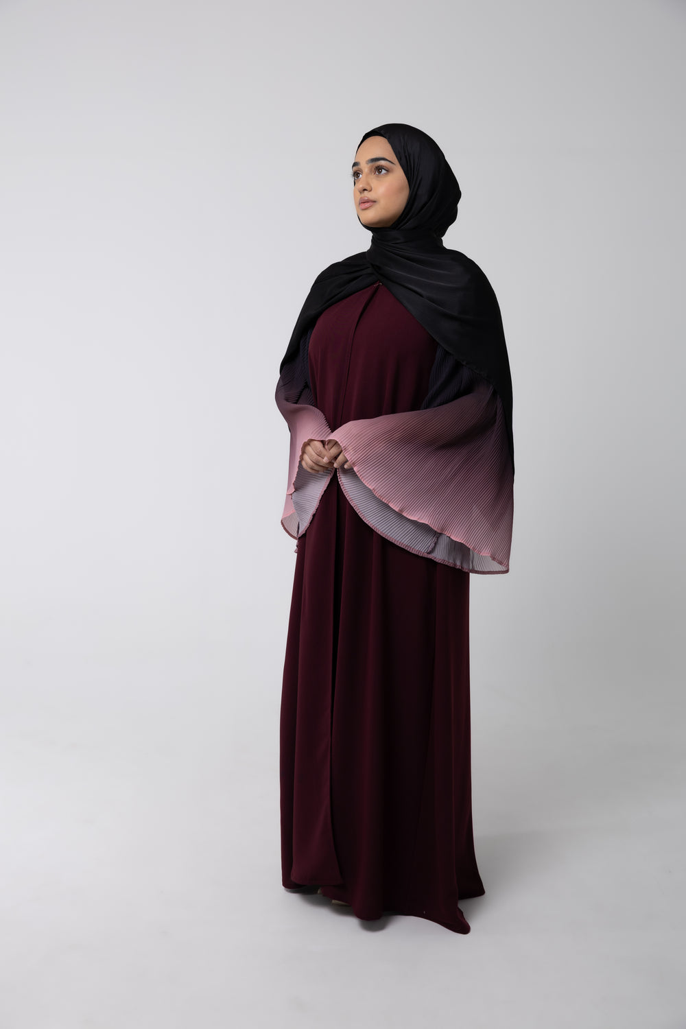 Crimson Open Robe - with two-tone bell crinkle sleeves