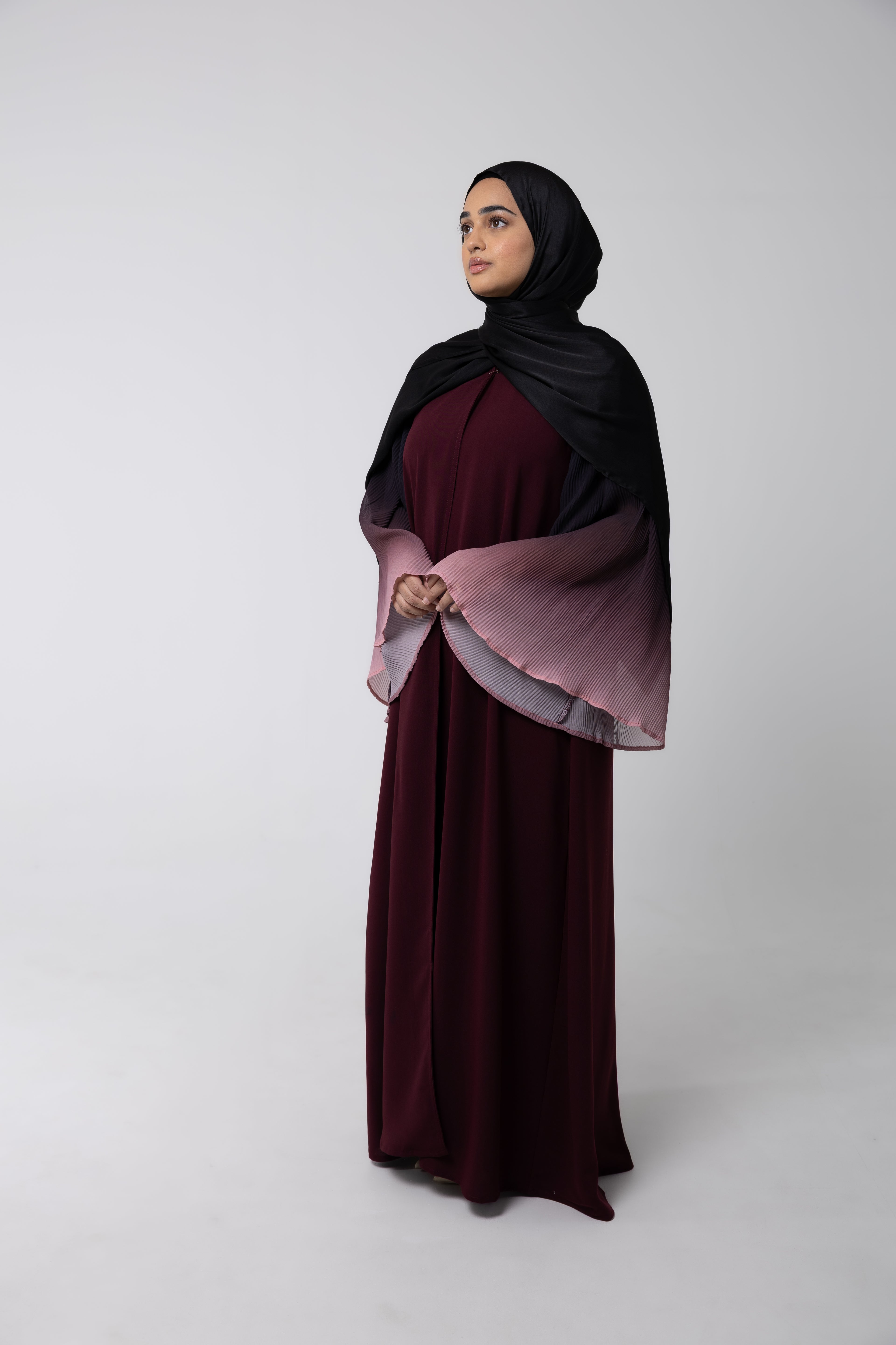 Crimson Open Robe - with two-tone bell crinkle sleeves