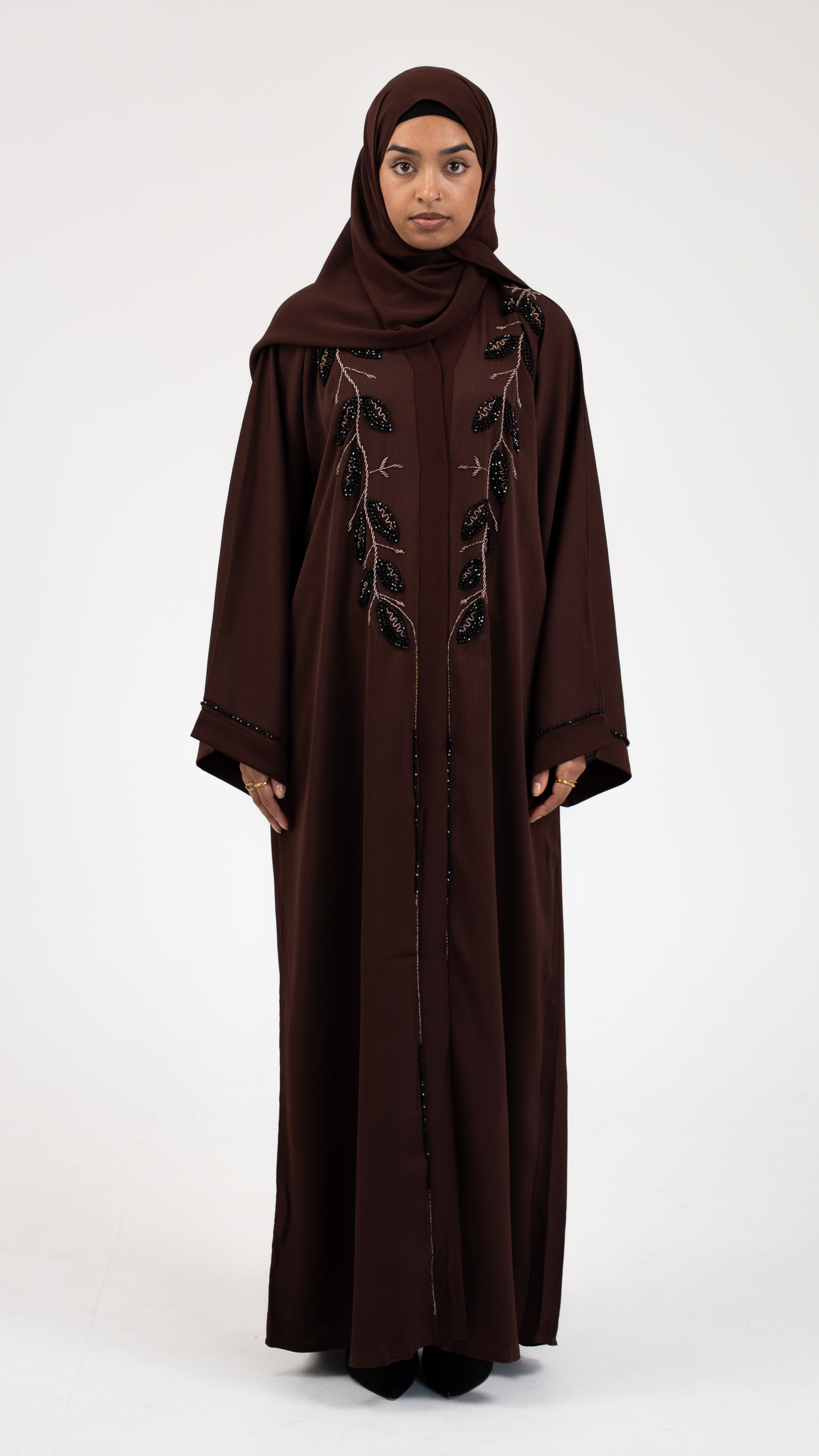 Arsin Brown Beaded Abaya
