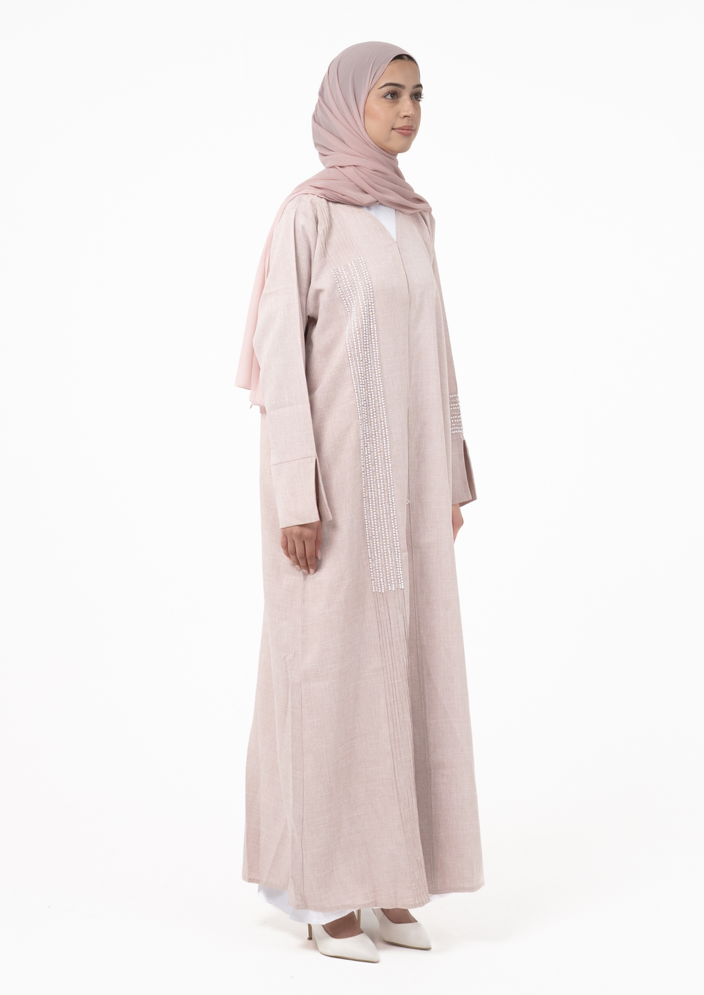 Cherie Pink Abstract Buttoned Abaya