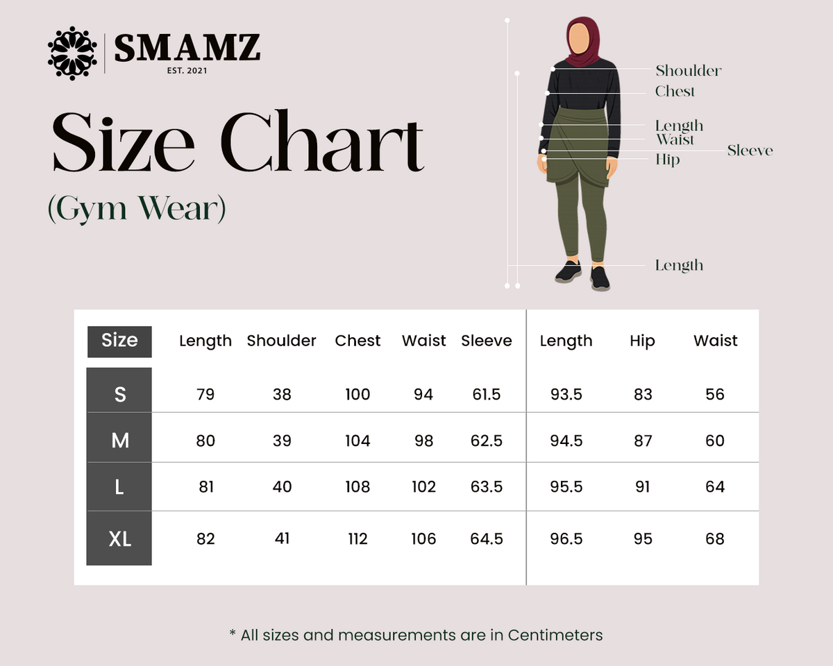 Modest Gym Wear Set — size chart