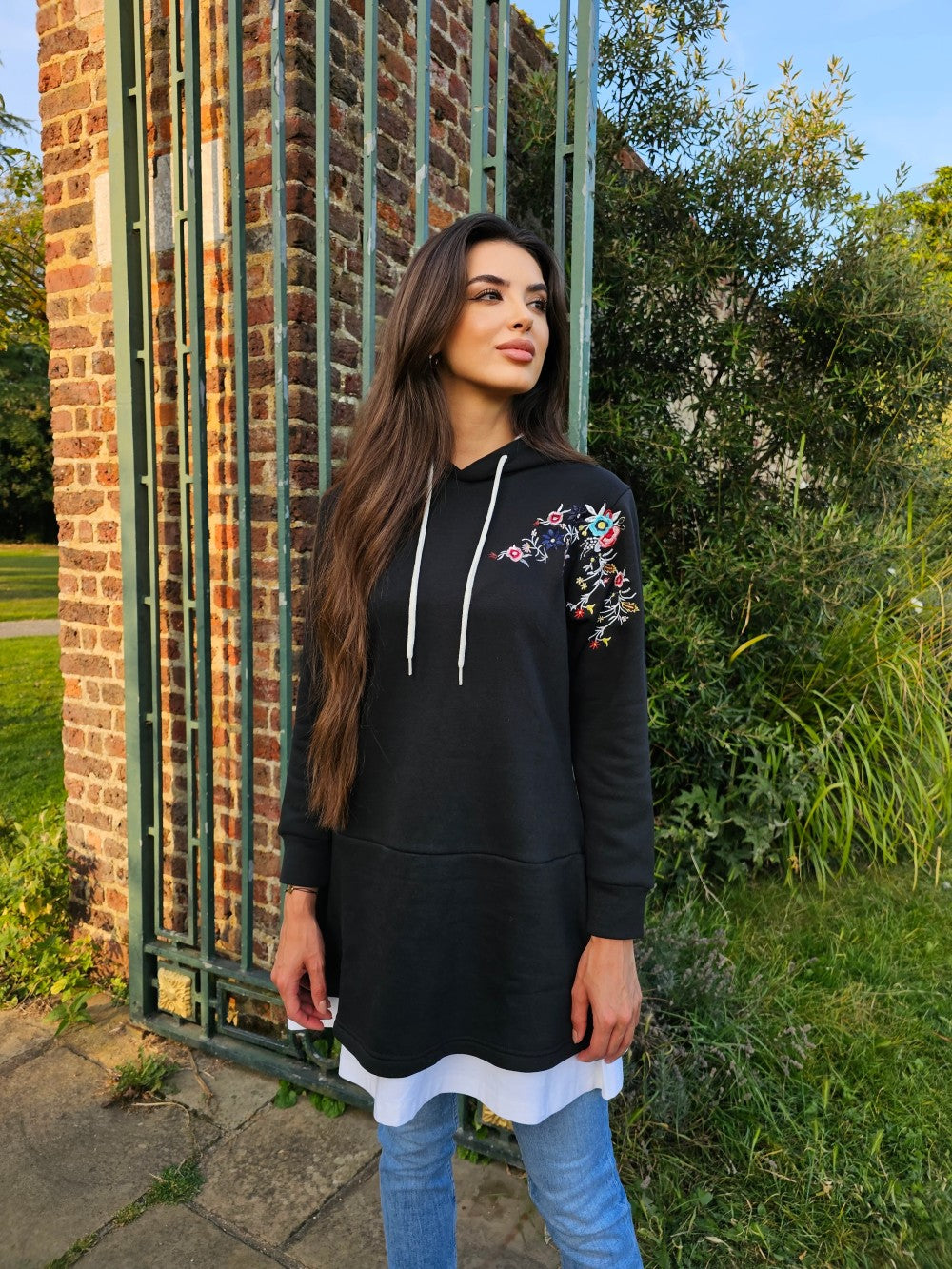 Long Embroidered Hoodie