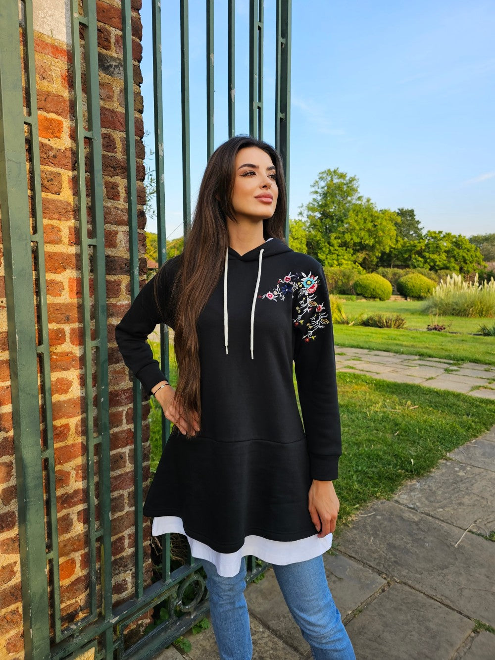 Long Embroidered Hoodie