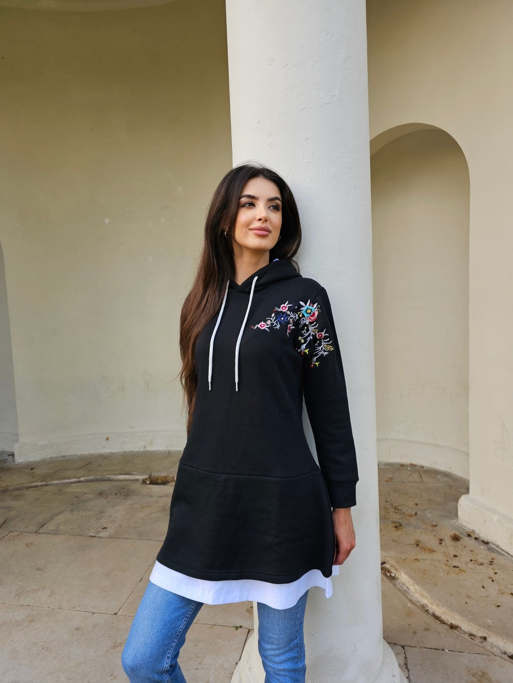 Long Embroidered Hoodie