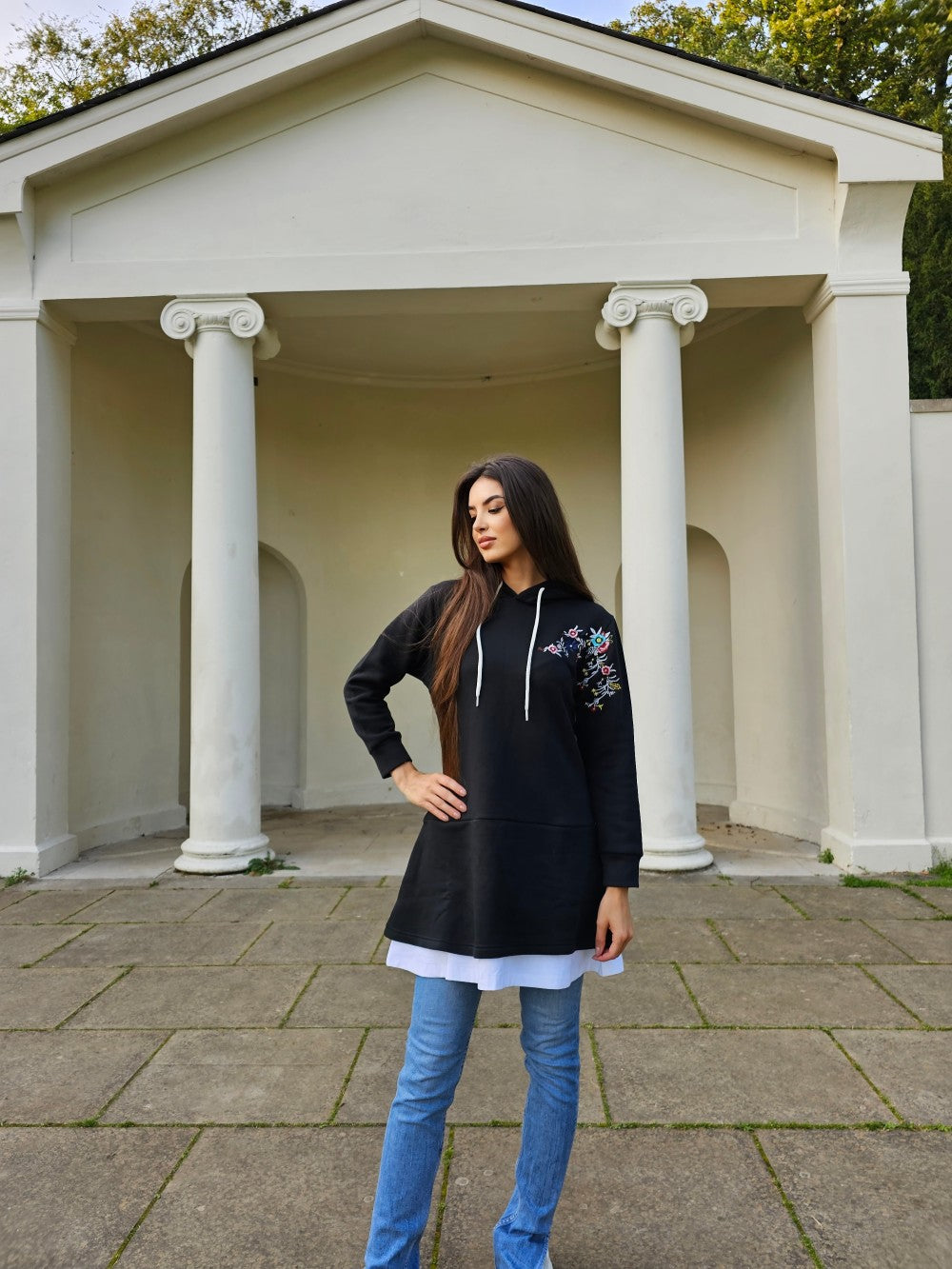 Long Embroidered Hoodie