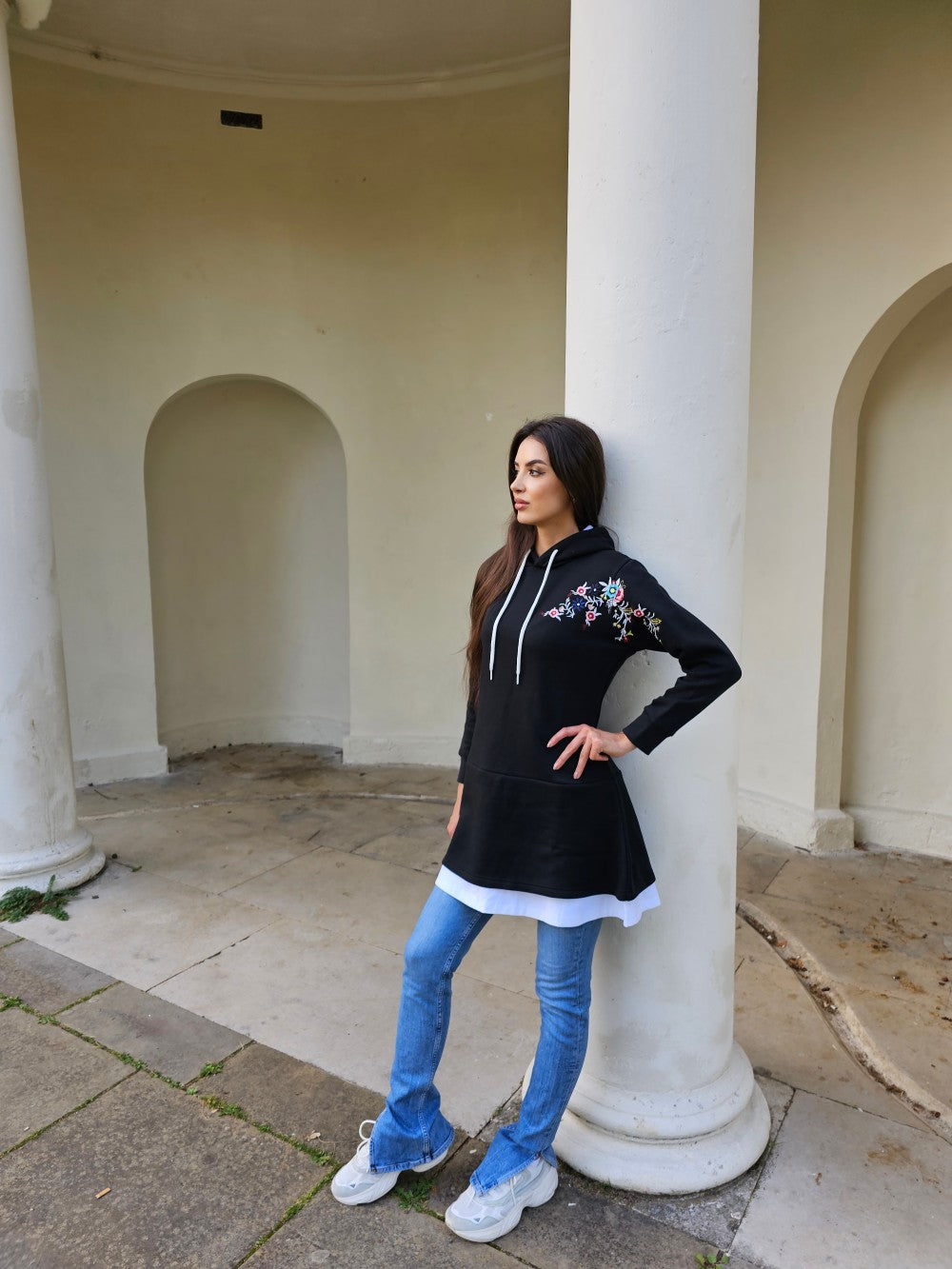 Long Embroidered Hoodie