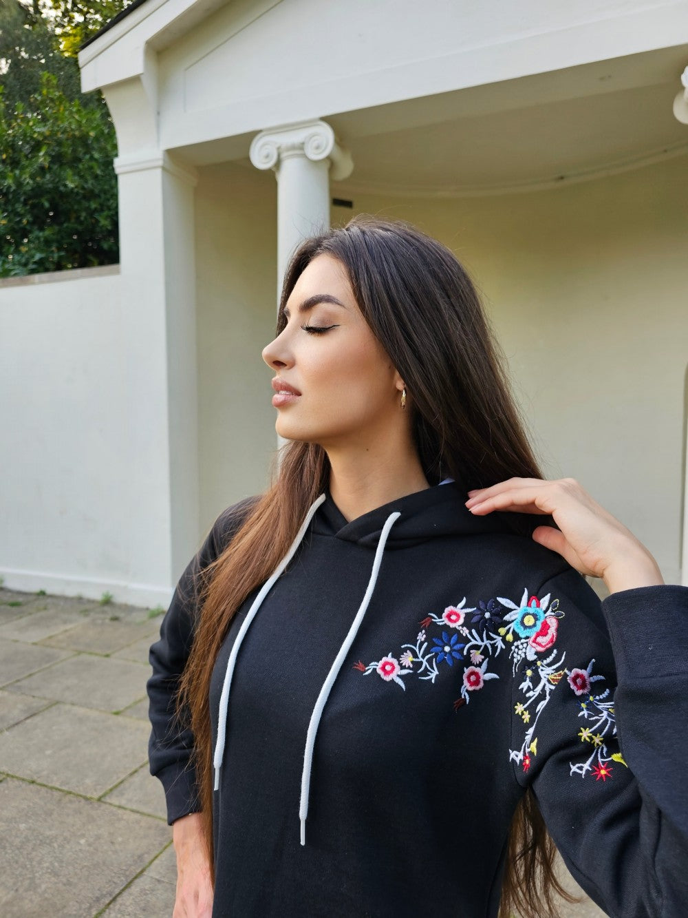 Long Embroidered Hoodie