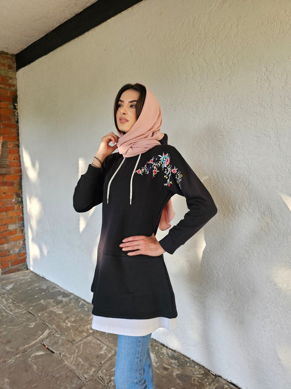 Long Embroidered Hoodie