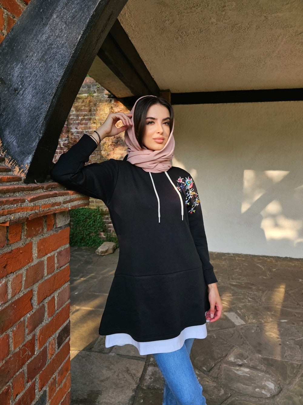 Long Embroidered Hoodie