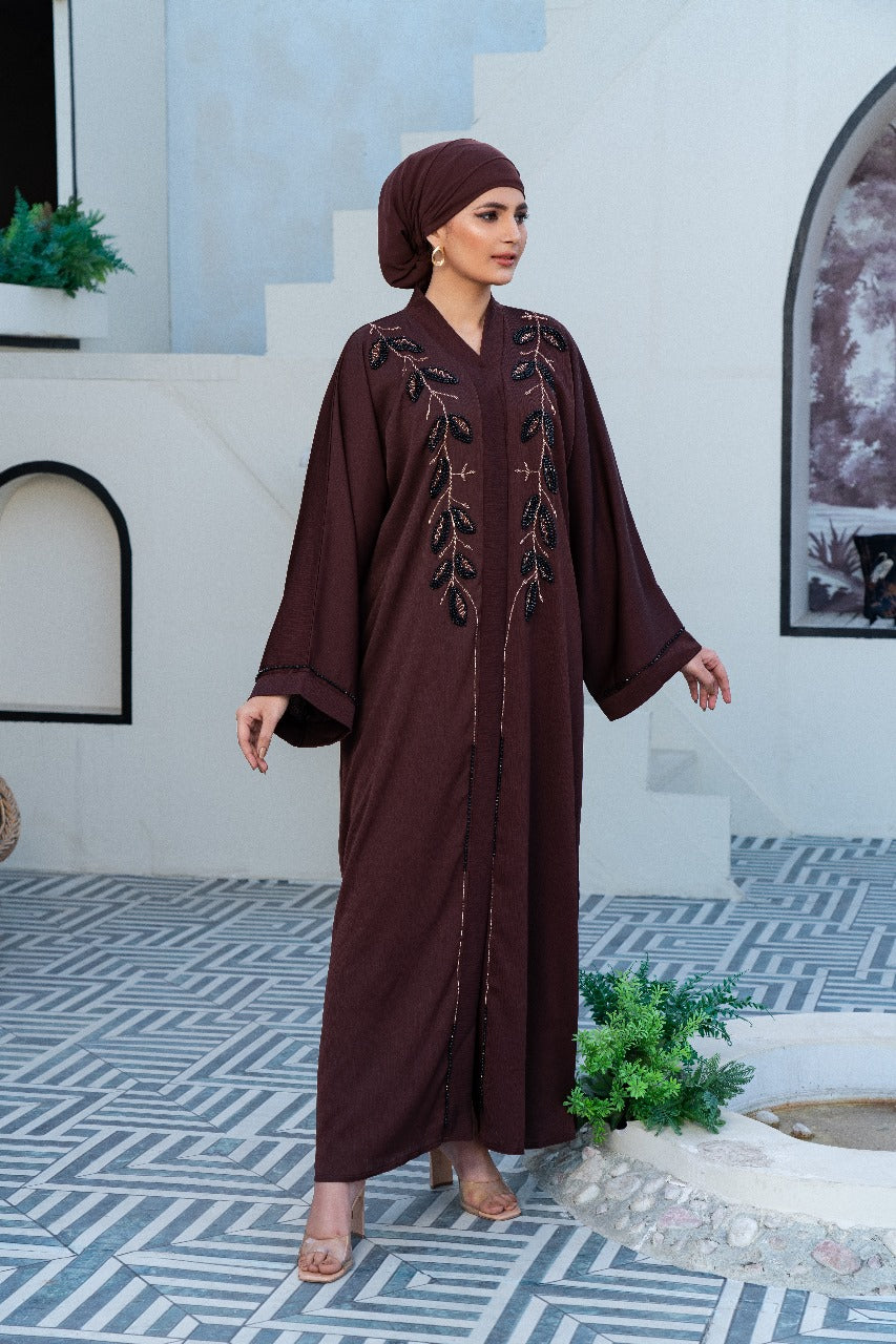 Arsin Bown Embroided Abaya, SMAMZ modest wear, premium abayas in UK, modest dresses