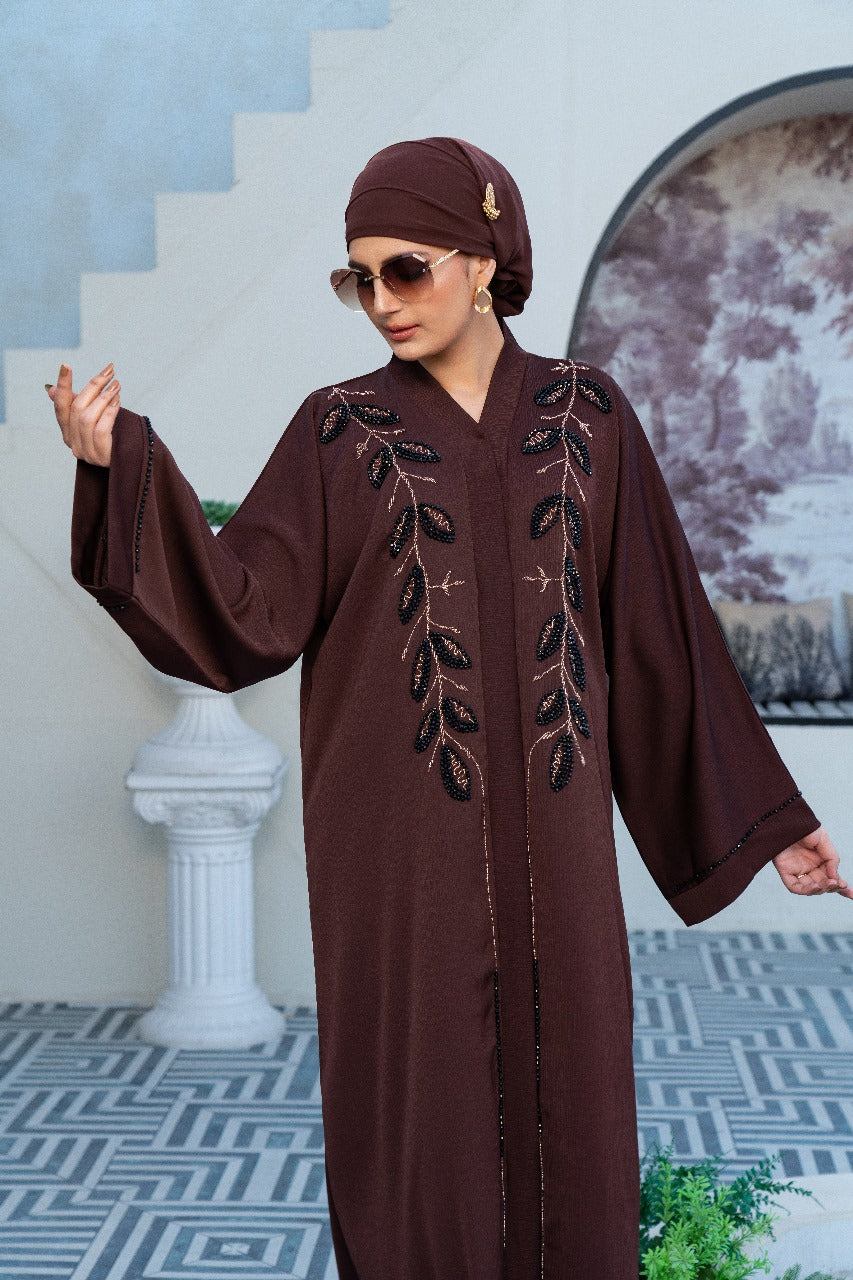 Arsin Bown Embroided Abaya, SMAMZ modest wear, premium abayas in UK, modest dresses
