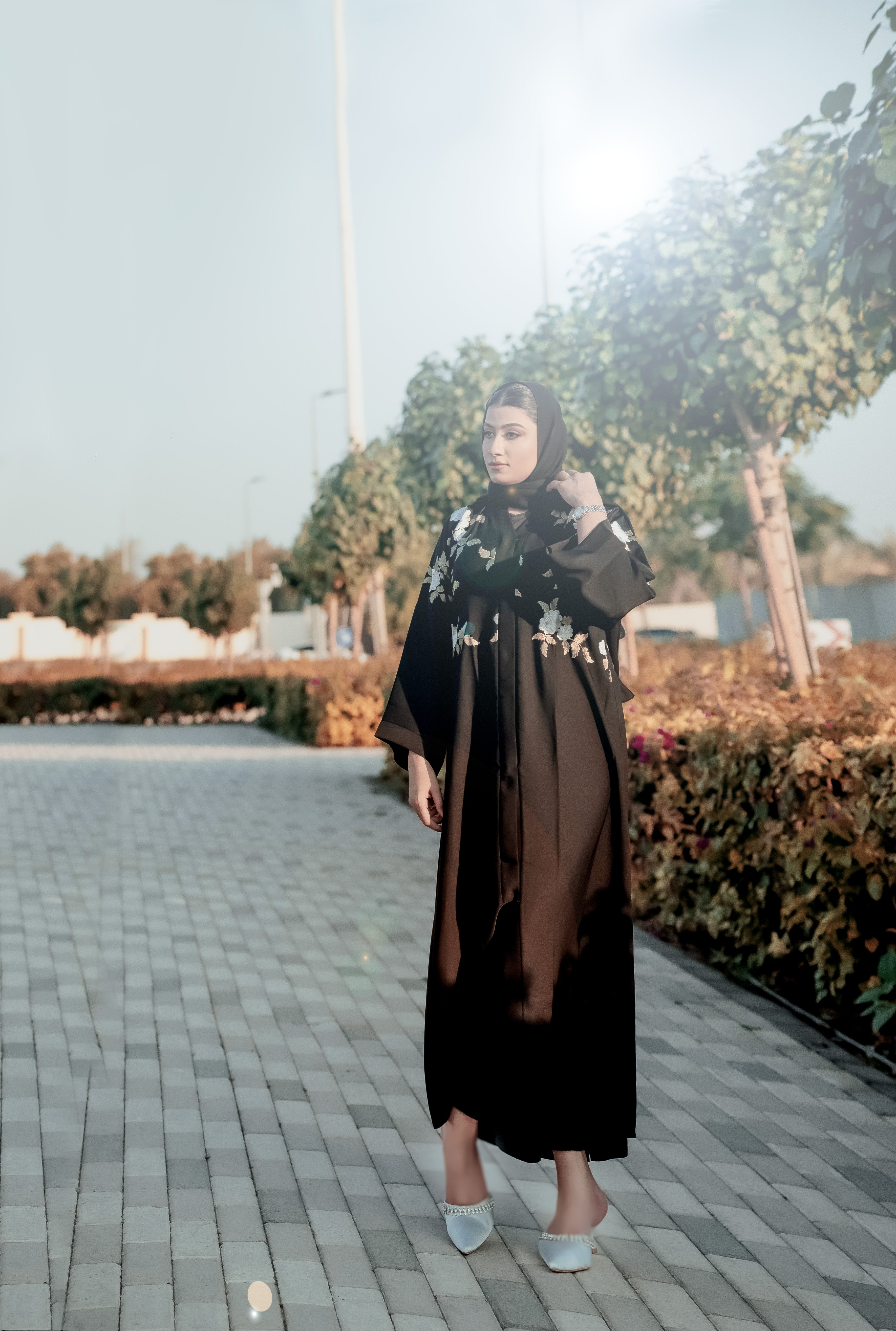 Awra Black Embroidered Abaya  