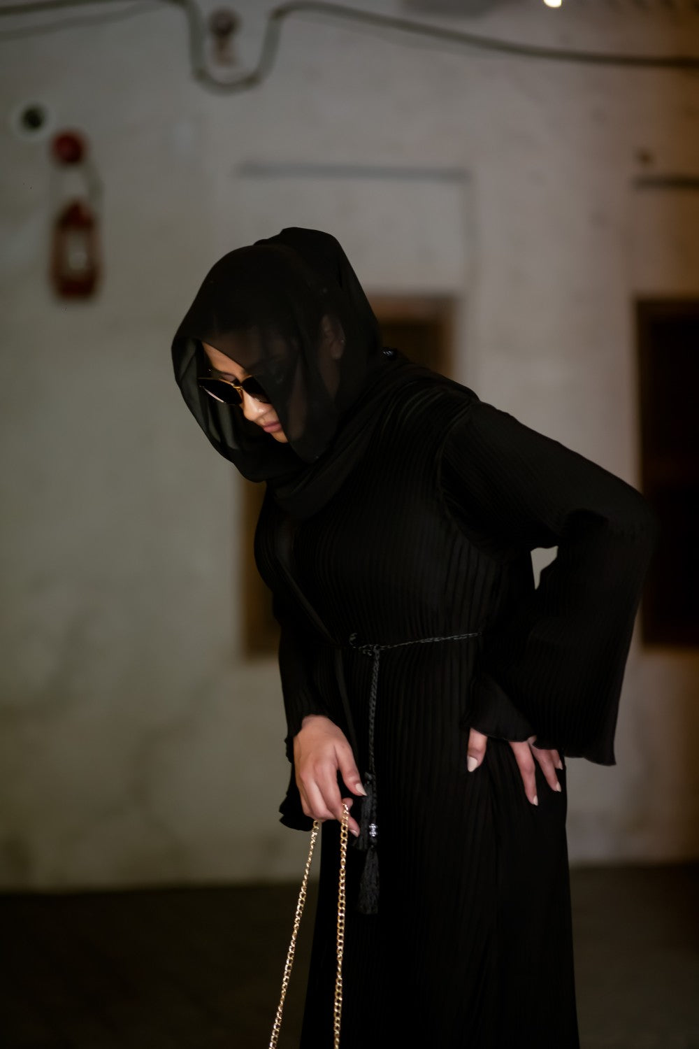 Black Crinkle Open Abaya Size 60