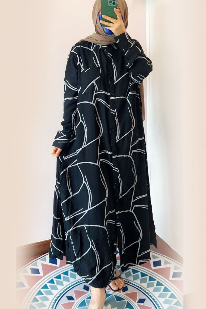 Black Slit Dress,collar neck dress,polyester dress easy comfort dress,smamz formal wear
