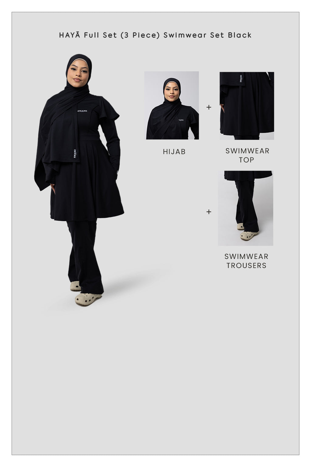 HAYĀ Full Set (3 Piece) Swimwear Set Black