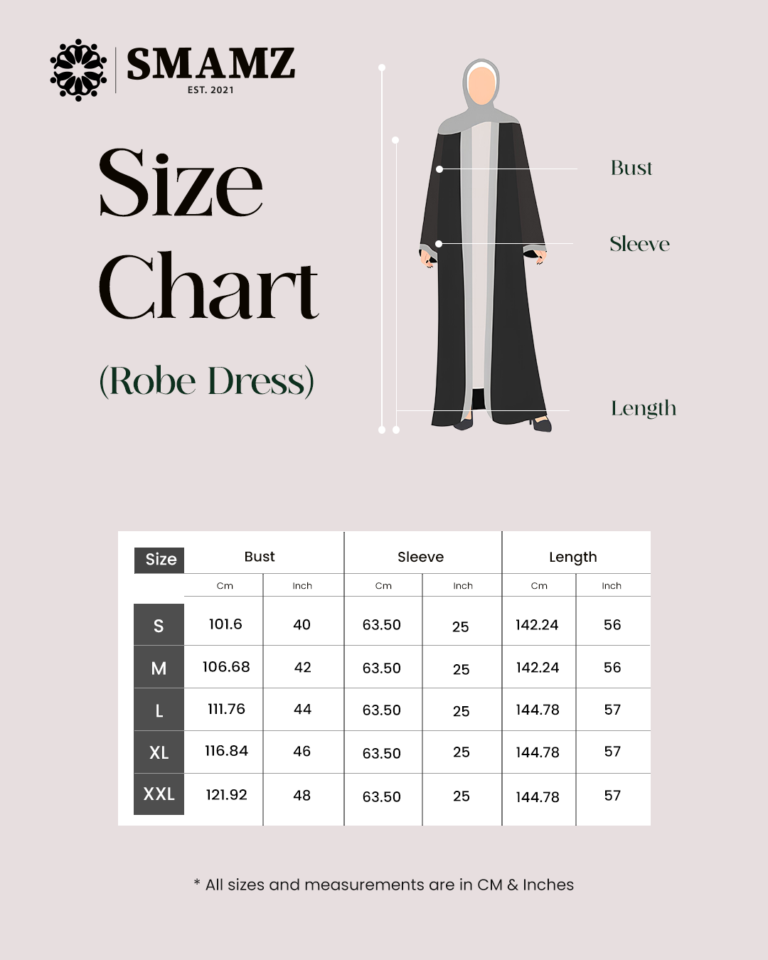 Blush Two-Tone Robe — size chart